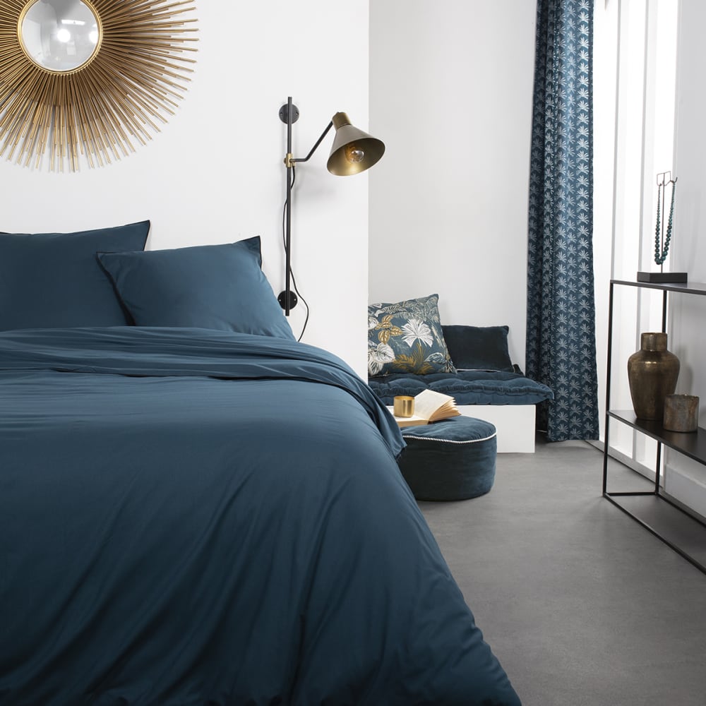 Today Parure de lit 2 personnes uni coton 220x240 cm bleu style classique chic Certifié Oeko-Tex