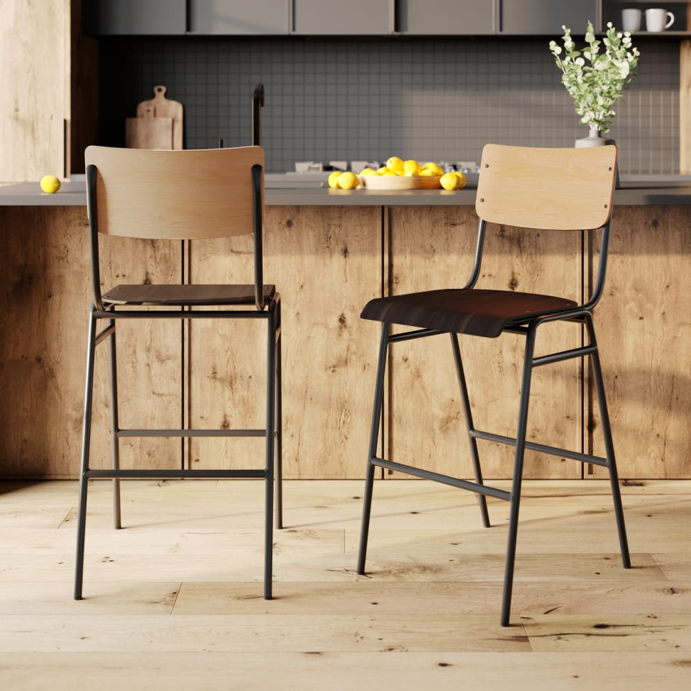 Lot de 2 chaises pour îlot central 66 cm en bois clair et noir