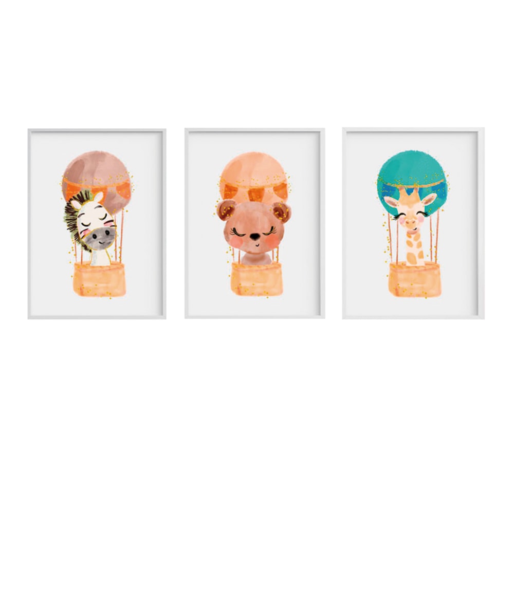 Pack encadré bois blanc impression ballons 43X33 cm