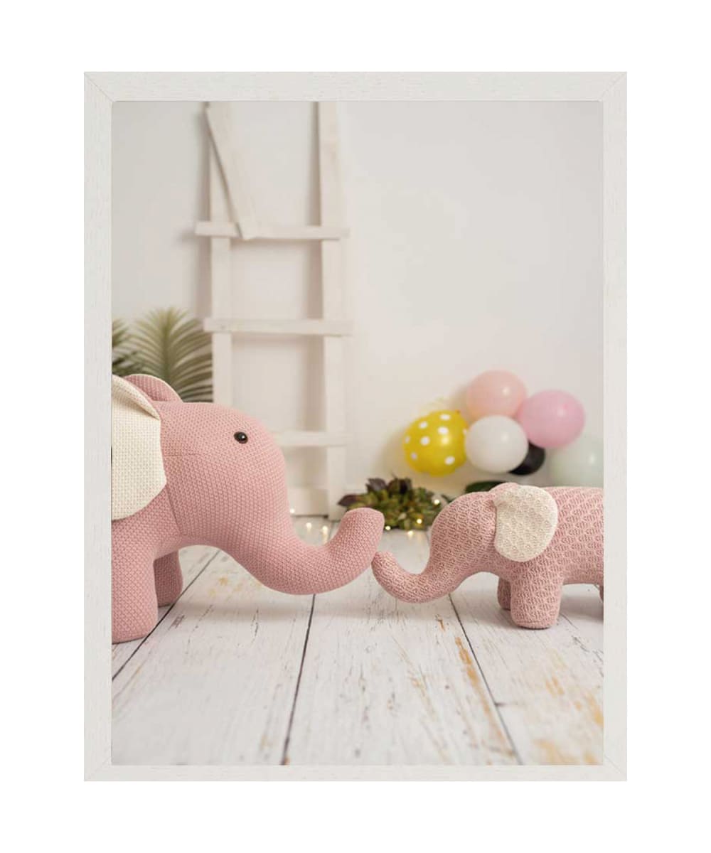 Lámina elefantes 2 enmarcada madera blanca 43X33 cm