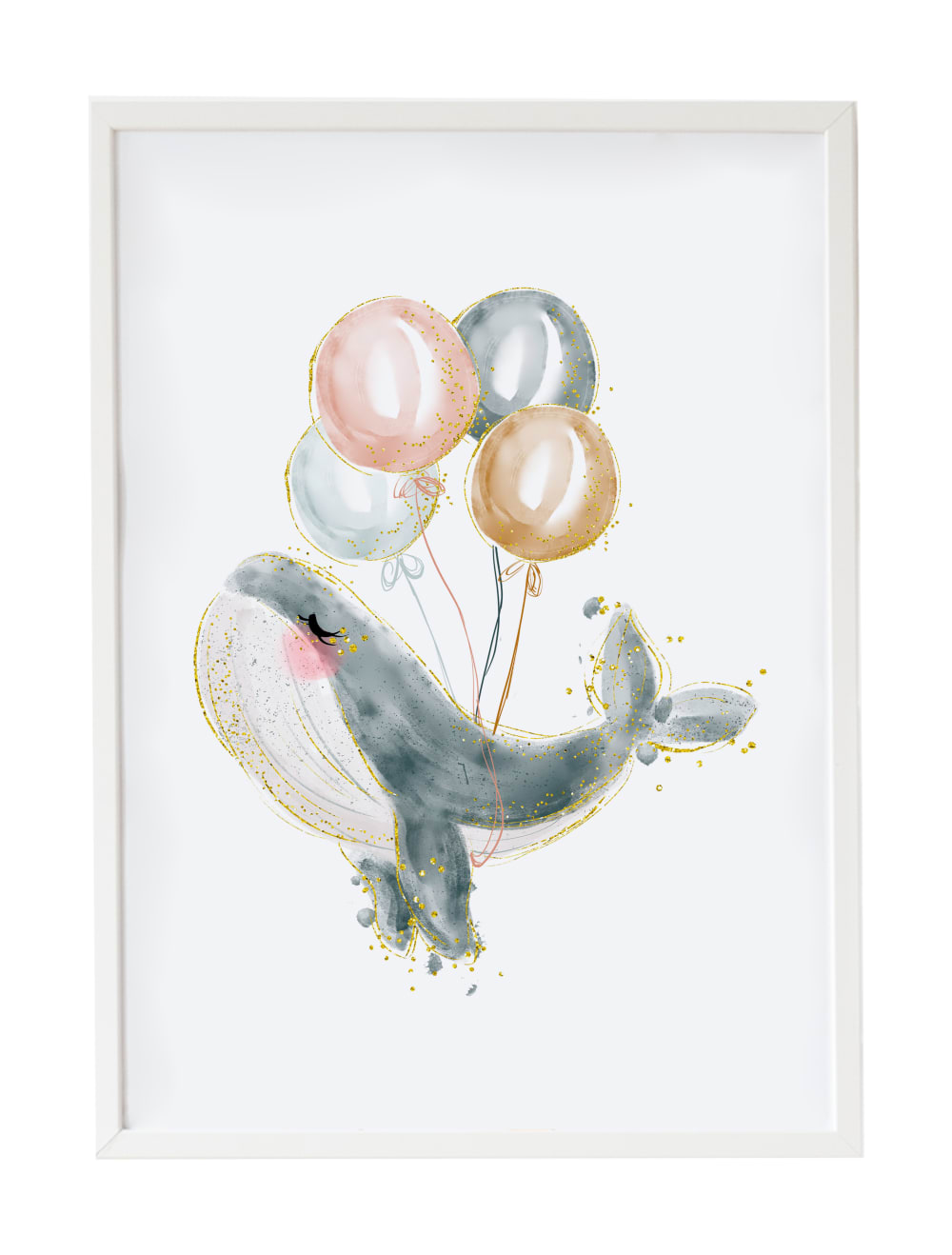 Impression de Baleine gris ballon encadrée en bois blanc 43X33 cm