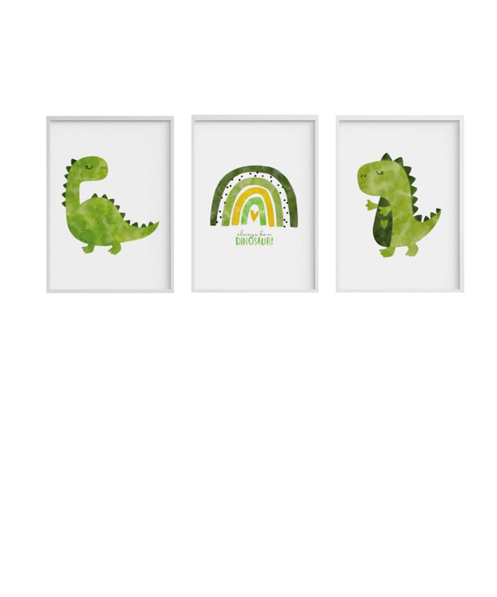 Pack encadré bois blanc impression dinosaure 43X33 cm