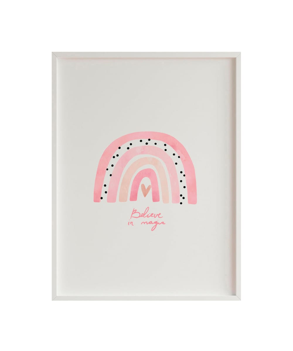 Impression de arc-en-ciel rouse encadrée en bois blanc 43X33 cm