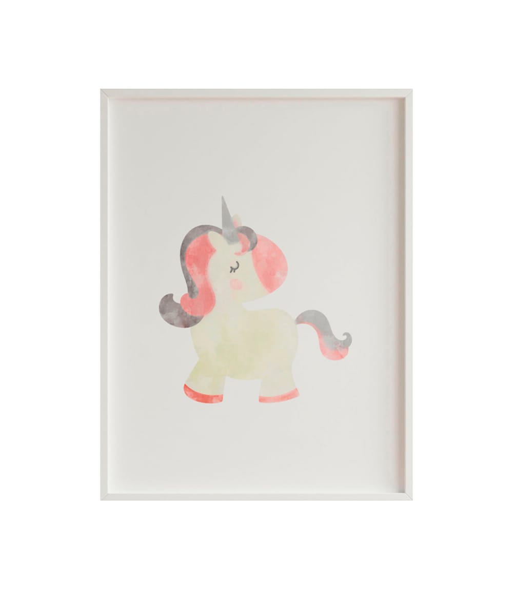 Lámina unicorn enmarcada madera blanca 43X33 cm