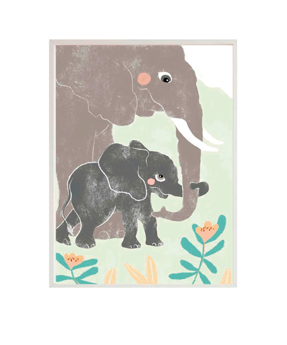 Impression de éléphant fantasy encadrée en bois blanc 43X33 cm