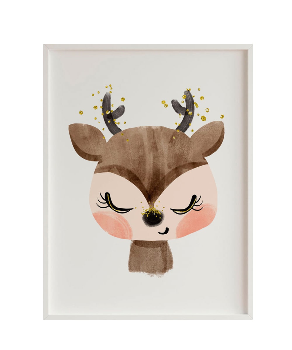 Lámina deer enmarcada madera blanca 43X33 cm