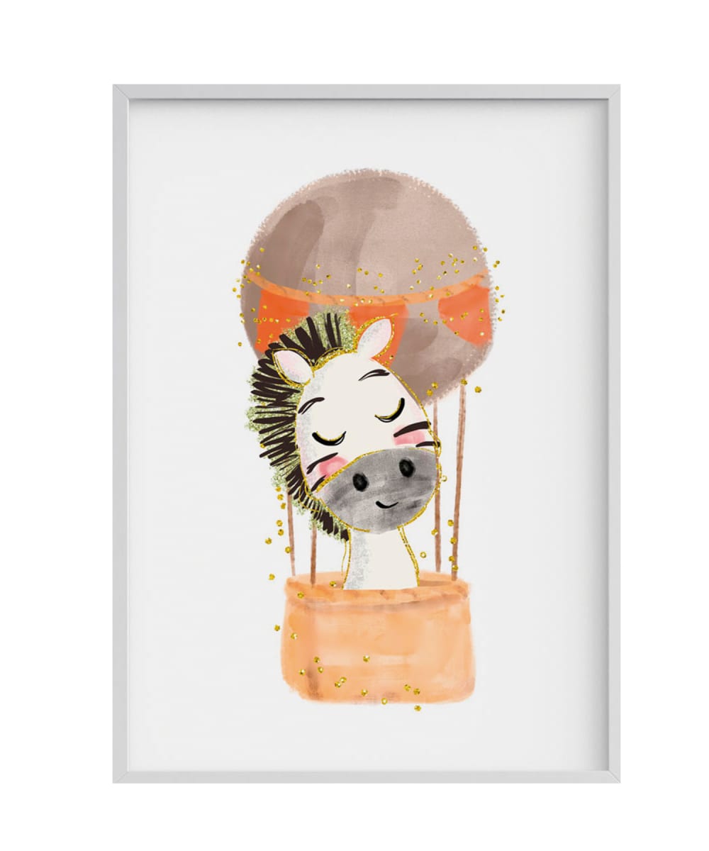 Impression de zèbre ballon encadrée en bois blanc 43X33 cm