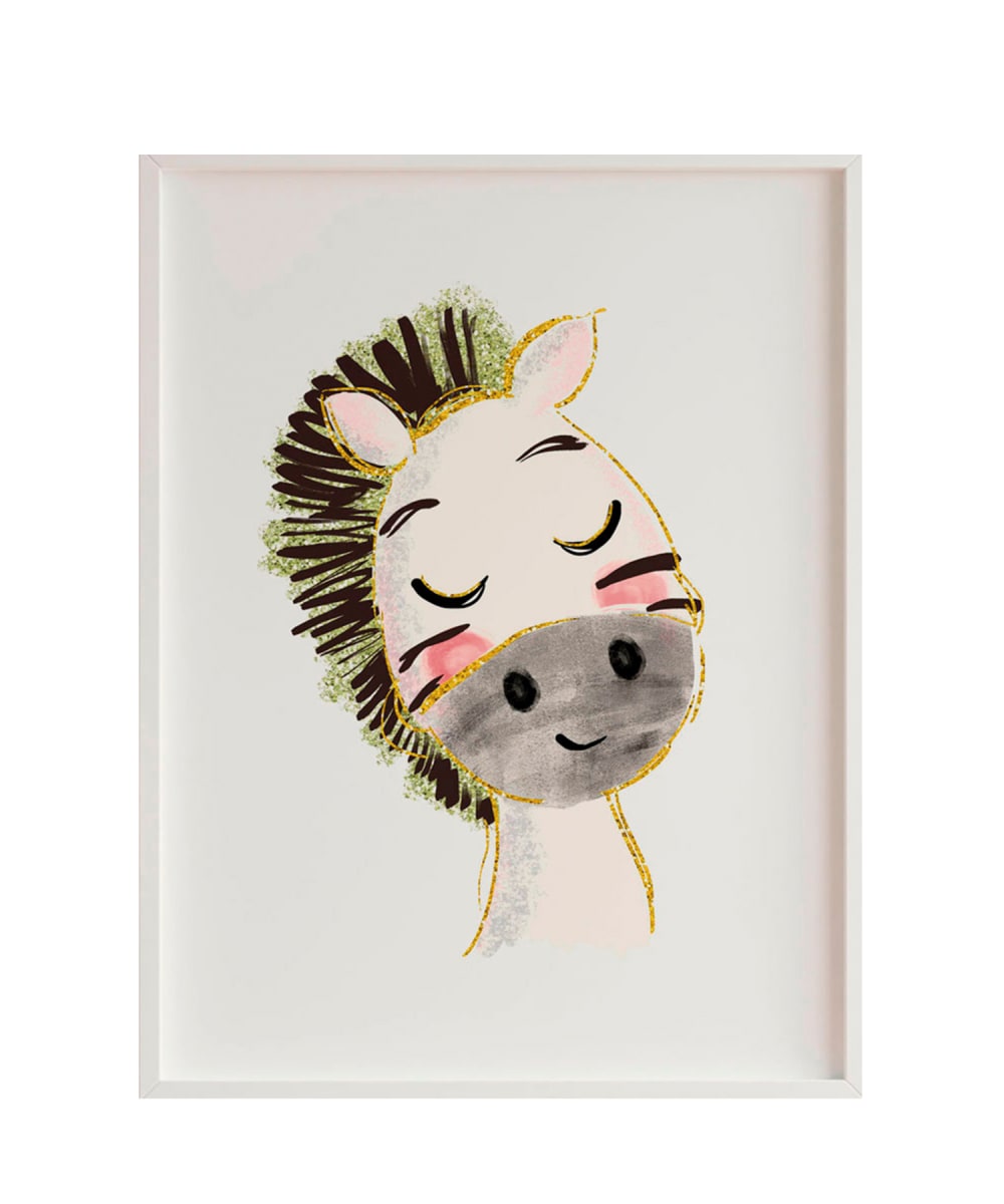 Impression de zèbre encadrée en bois blanc 43X33 cm