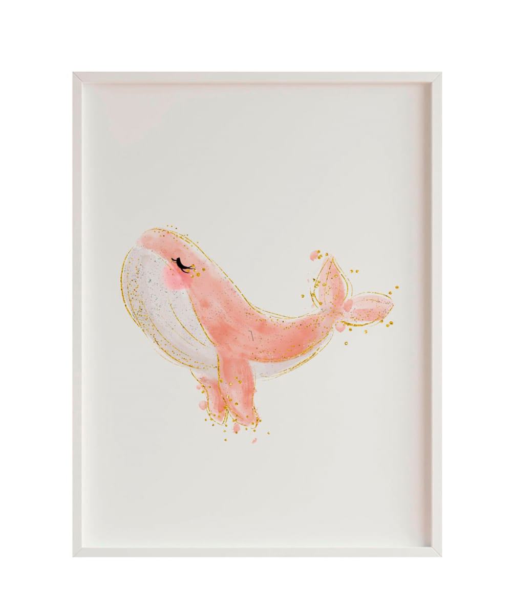 Impression de baleine rouse encadrée en bois blanc 43X33 cm