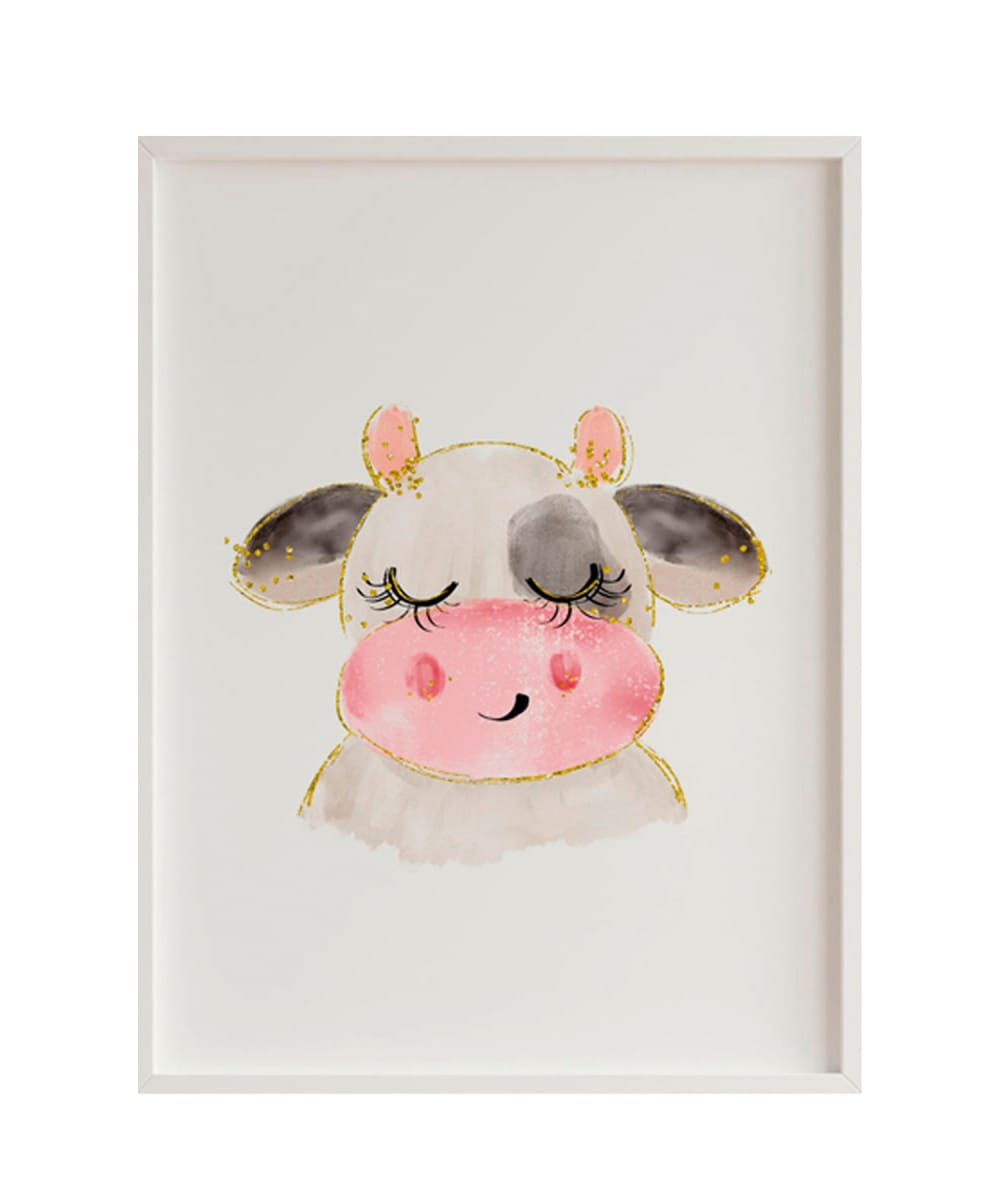 Impression de vache encadrée en bois blanc 43X33 cm