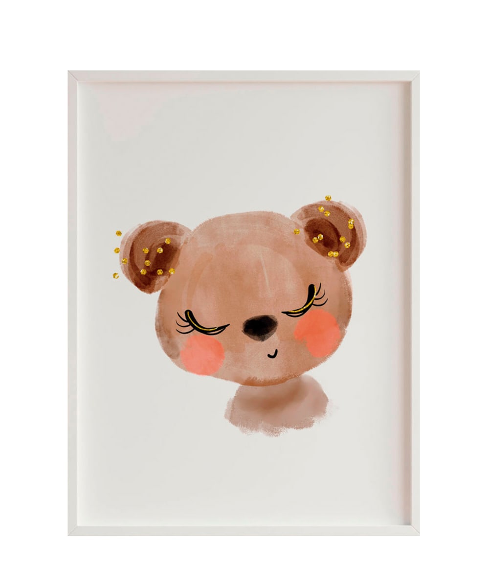 Impression de ours encadrée en bois blanc 43X33 cm