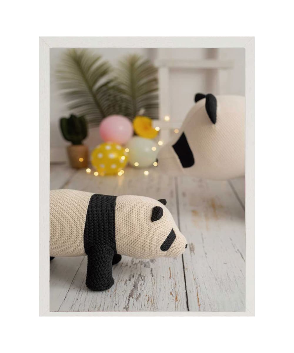 Lámina pandas enmarcada madera blanca 43X33 cm