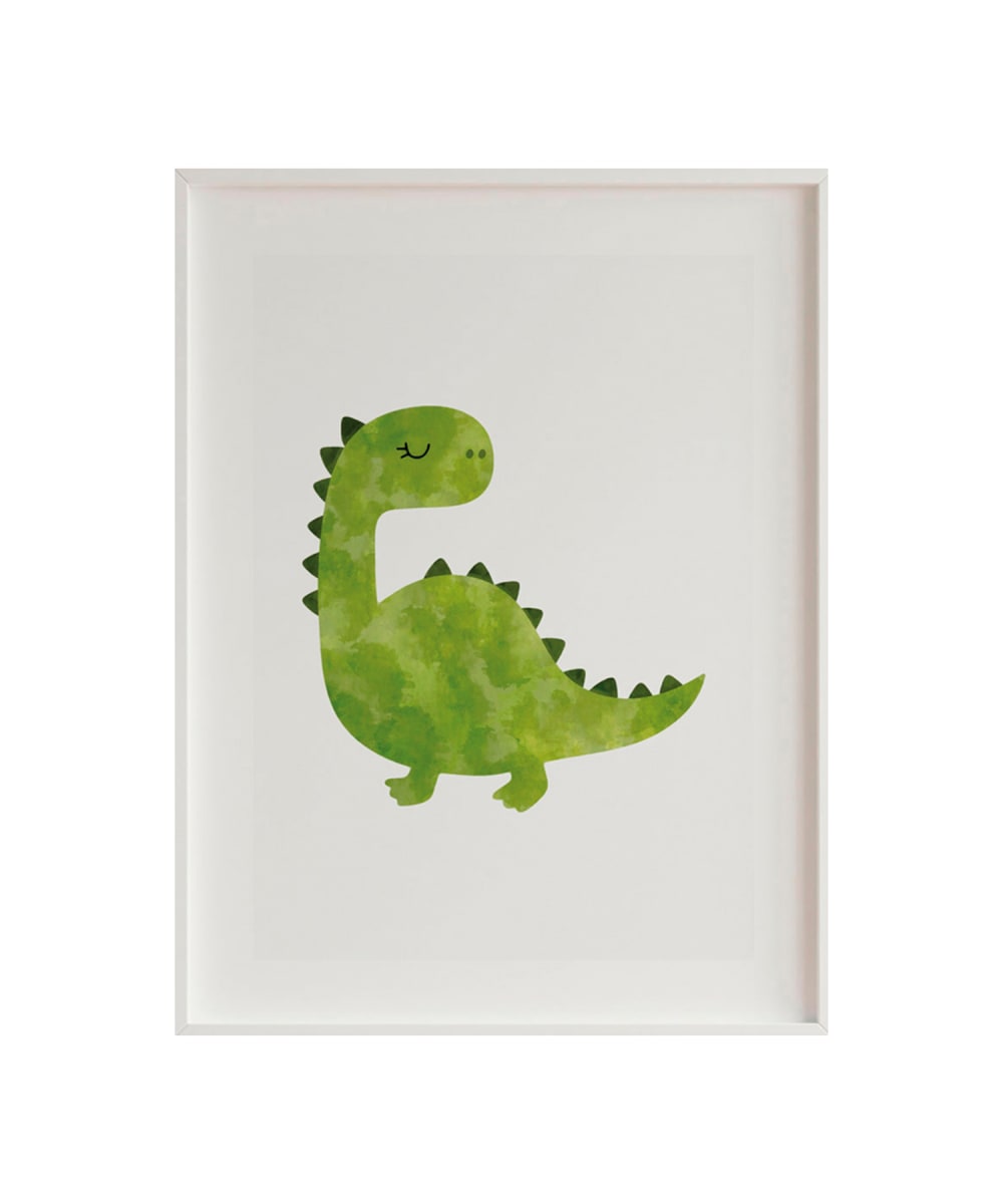 Quadro dino incorniciato in legno bianco 43X33 cm - Modello Contemporaneo - LEGNO