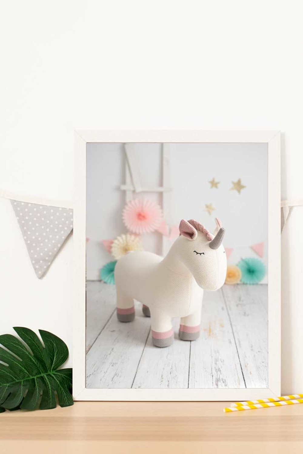 Lámina unicornio enmarcada madera blanca 43X33 cm - Maisons du Monde