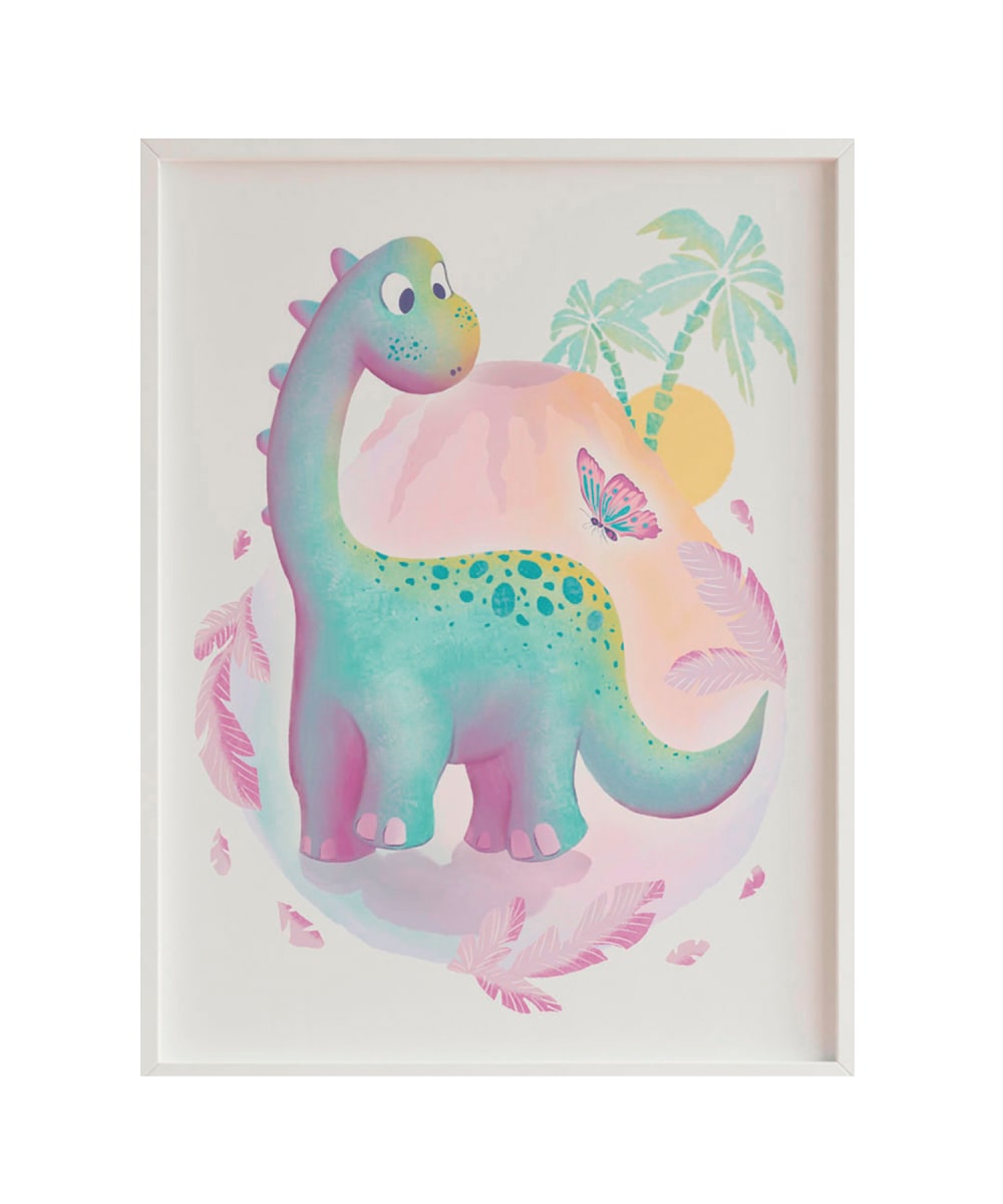 Quadro dino incorniciato in legno bianco 43X33 cm - Modello Contemporaneo - LEGNO