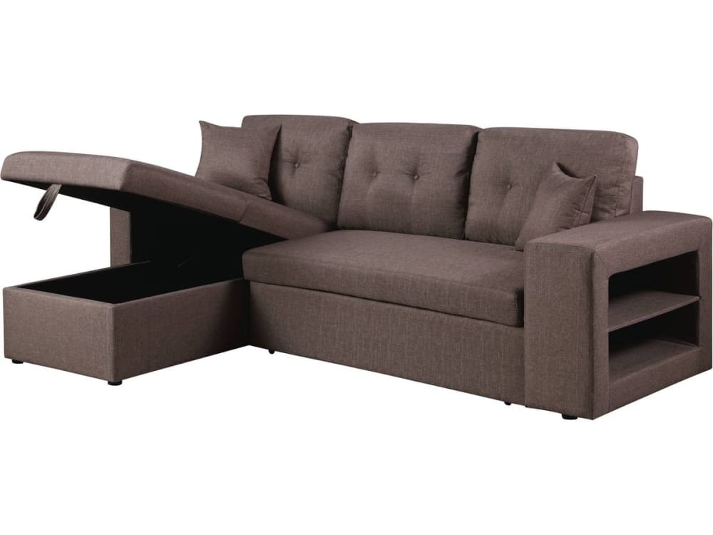 Canapé d'angle convertible 3 places en tissu taupe