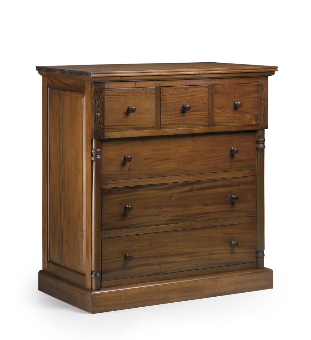 Commode en bois d'acajou marron 6 tiroirs L 105 cm Commode en bois d'acajou marron 6 tiroirs L 105 cm