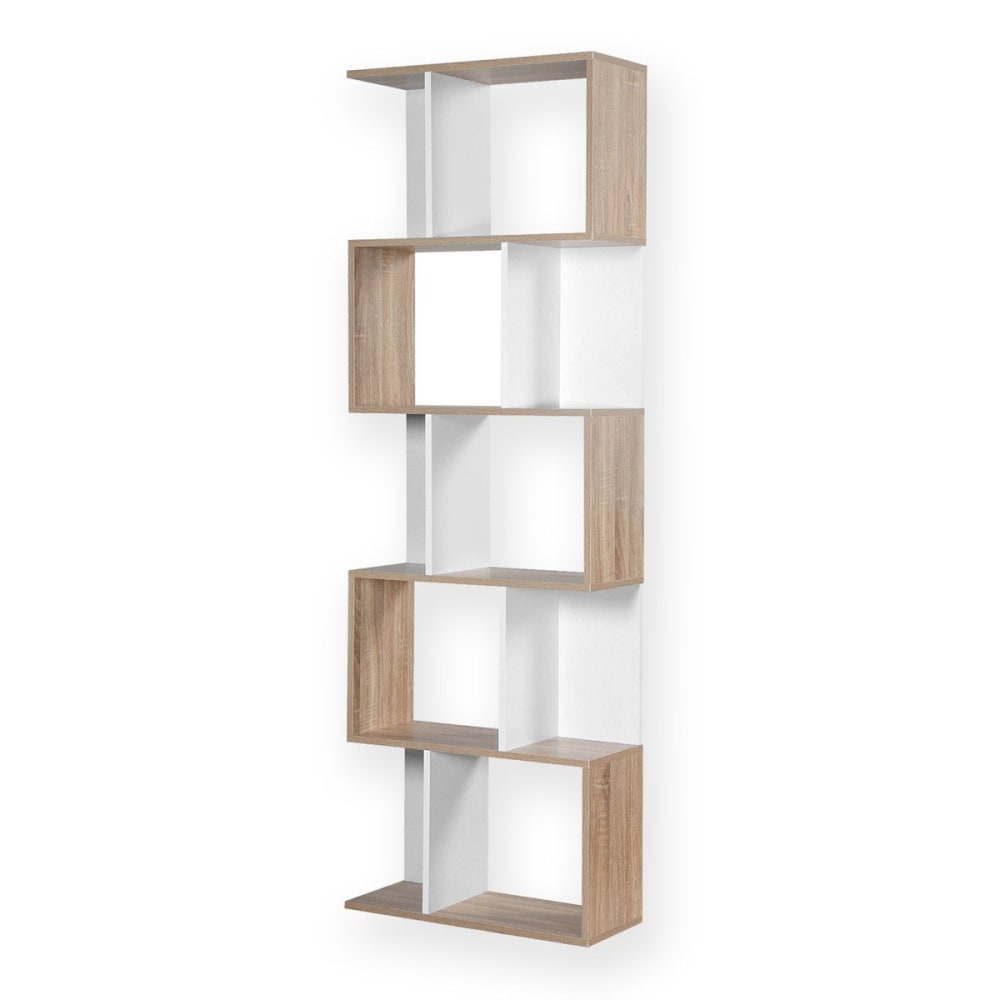 Calicosy Bücherregal mit mehreren Fächern H180 cm - Dekor Holz und Weiß Beige Spanplatte
