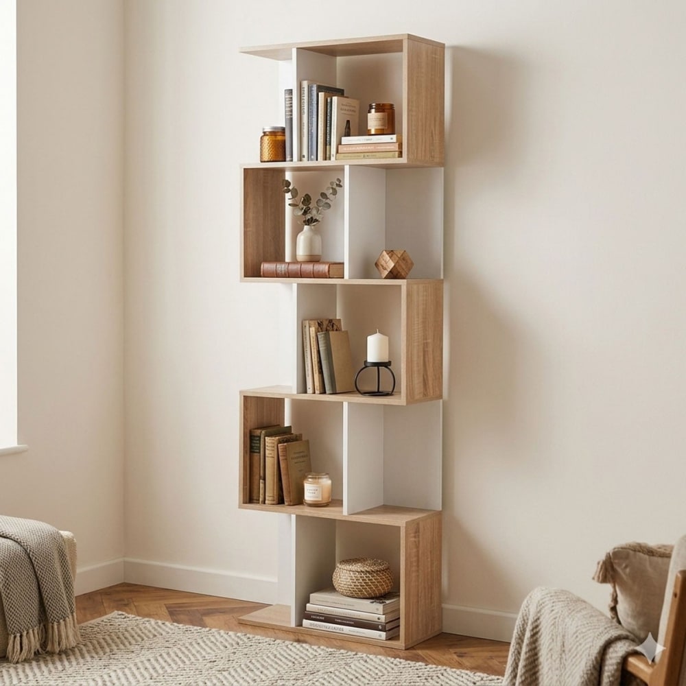 Bibliothèque Multi-cases H180 cm - Décor Bois et Blanc