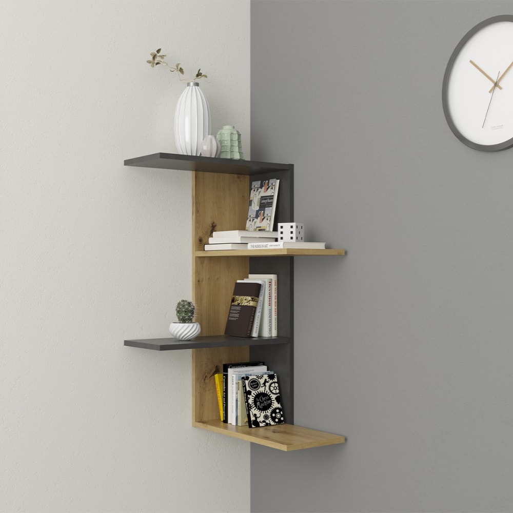 Etagère Murale d'Angle 4 Plateaux H77 cm - Effet Chêne artisan