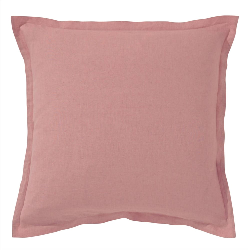 Taie volant en lin rose thé 50x70cm