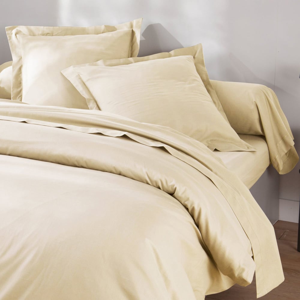 Drap-housse en coton beige sable 140x200x28cm