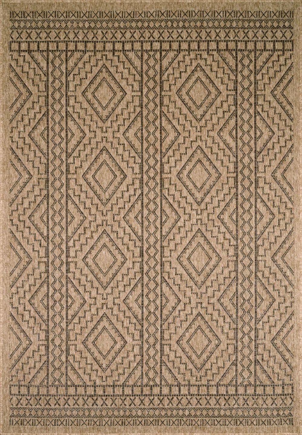 Innen-/Außenteppich in Jute-Optik mit geometrischem Muster