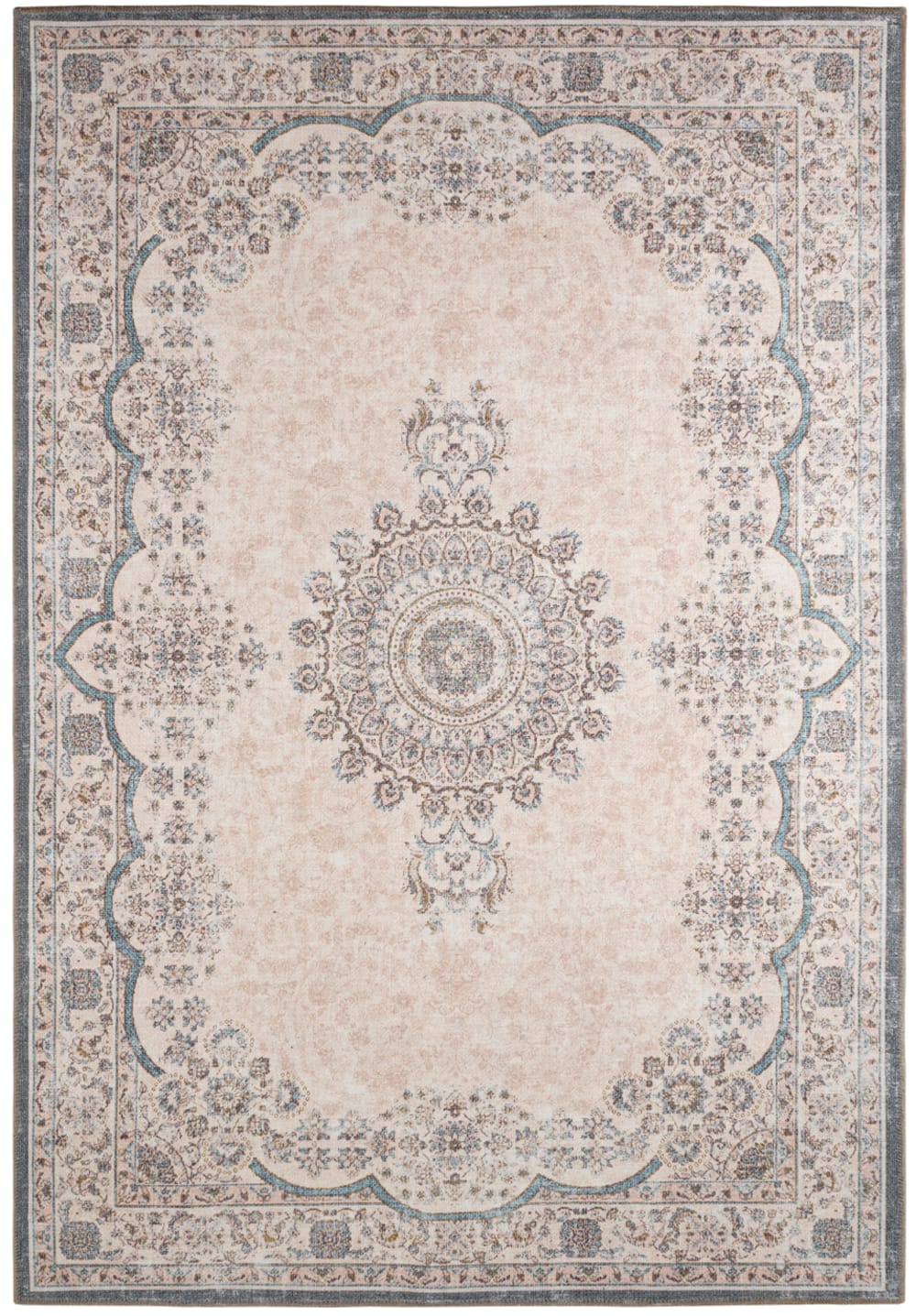 Nazar Teppich mit Vintage-Orientmuster, Pastellrosa in Used-Optik – 120x170 style vintage Öko-Tex Zertifikat - Pes - Polyester