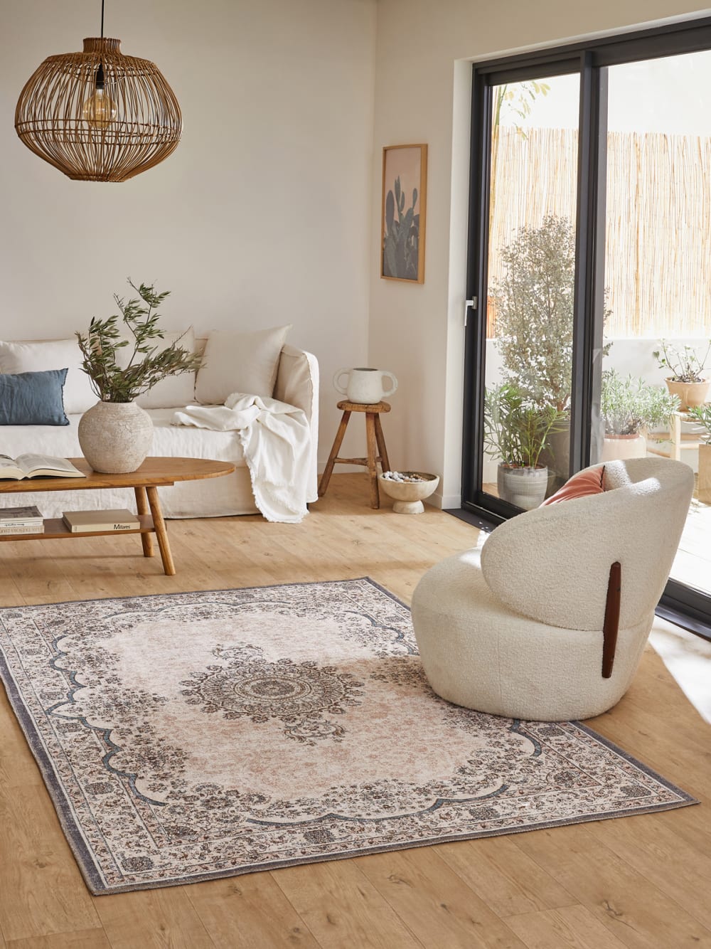 Tapis vintage motif orient effet usé rose pastel – 160x230