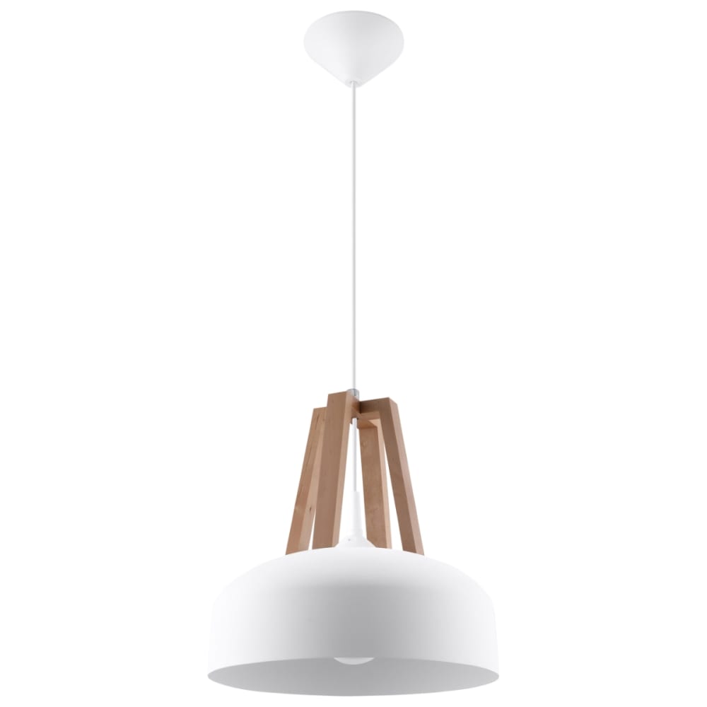 Lampe suspendue acier bois blanc H 85 cm