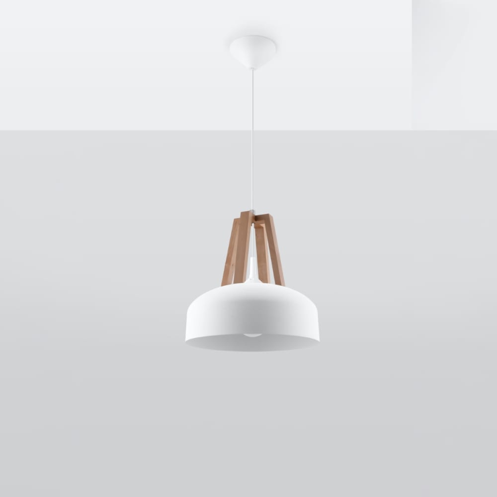 Suspension Acier Blanc/Bois Naturel E27 1 Casco — vue 3