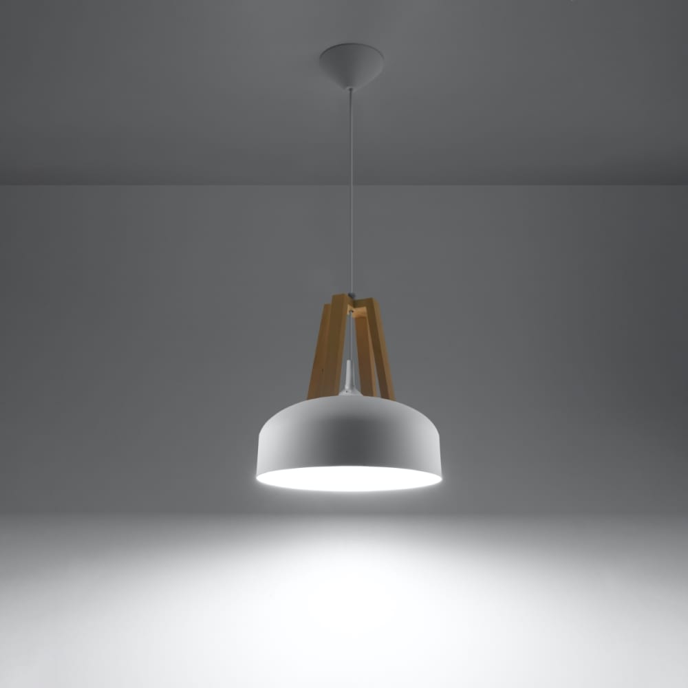 Suspension Acier Blanc/Bois Naturel E27 1 Casco — vue 4