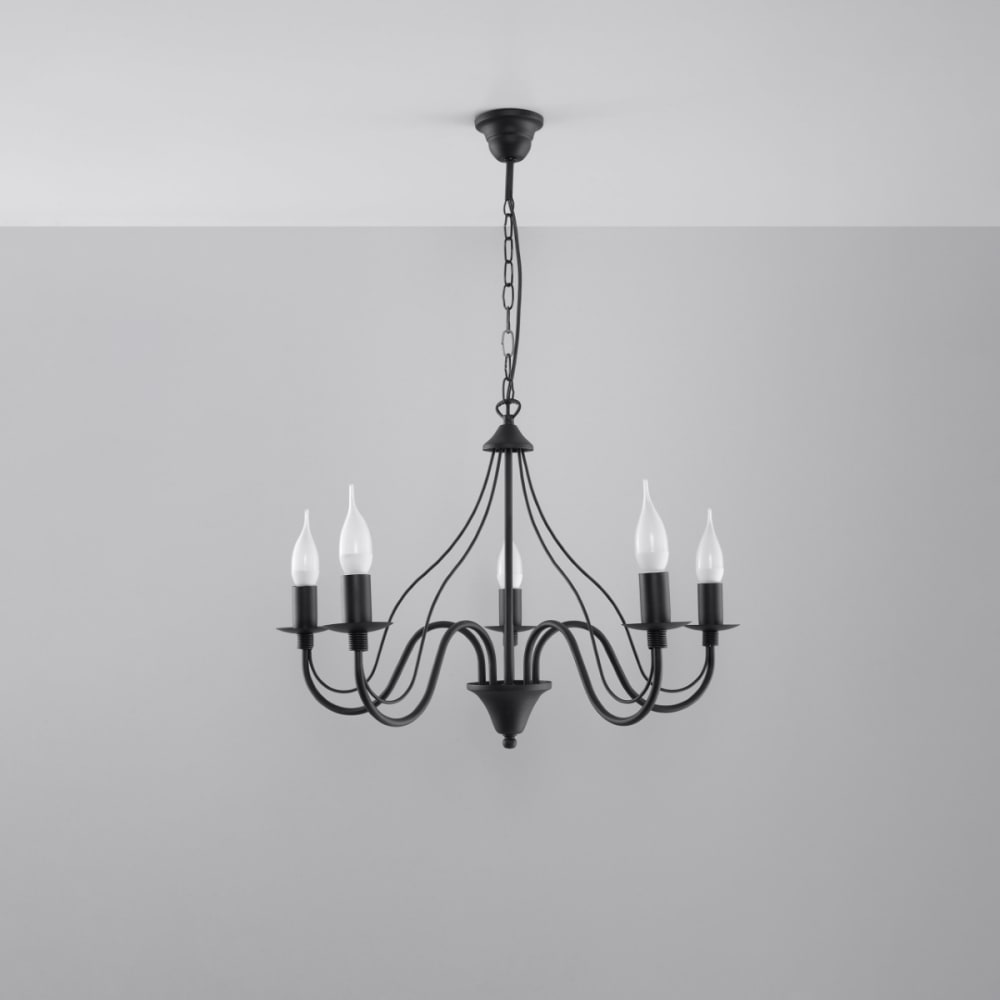 Lustre Acier Noir E14 5 Minerwa — vue 3