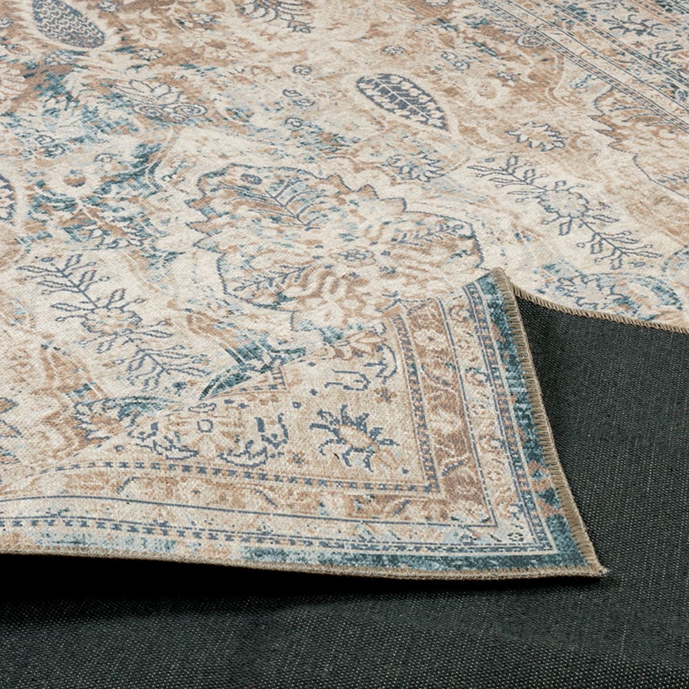 Tapis vintage motif fleuris effet usé bleu et beige – 120x170 — vue 4