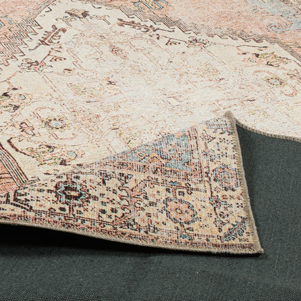 Tapis vintage motif orient effet usé bleu pastel et rose – 160x230 — vue 4