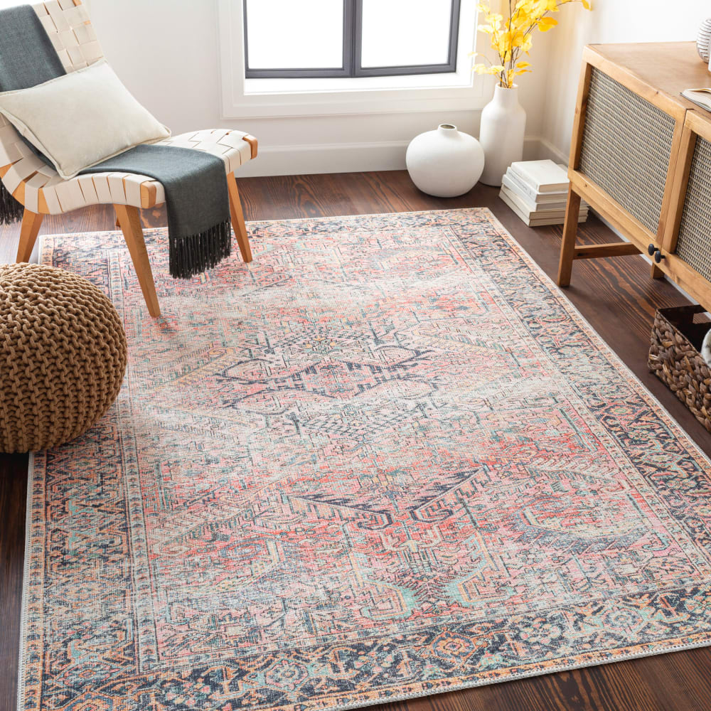 Tapis vintage lavable en machine rose 160x213 — vue 3