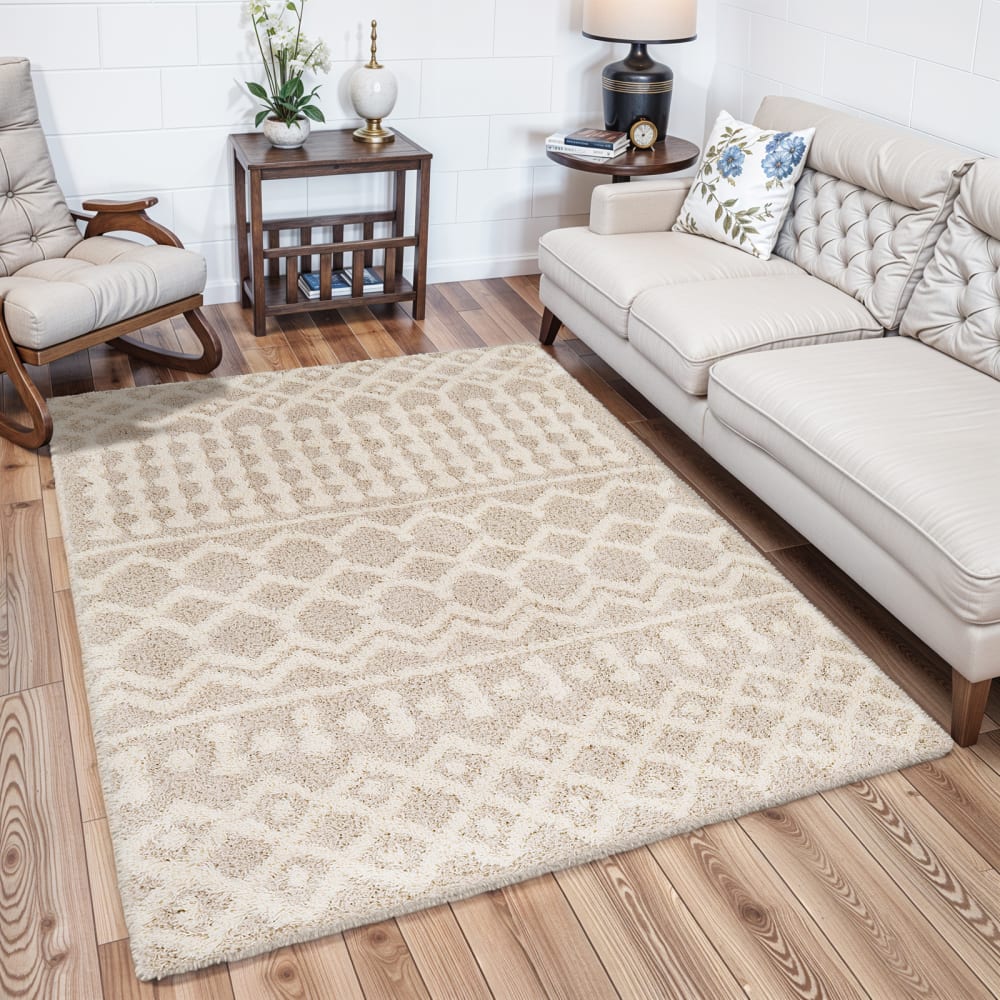 Tapis shaggy bohème ivoire/beige 201x290 — vue 3