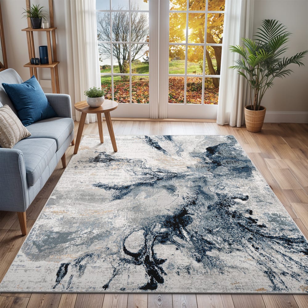 Tapis abstrait moderne bleu/gris 160x220 — vue 3