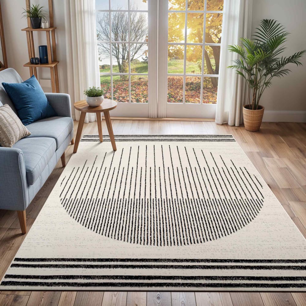 Tapis scandinave moderne blanc/noir 152x213 — vue 3