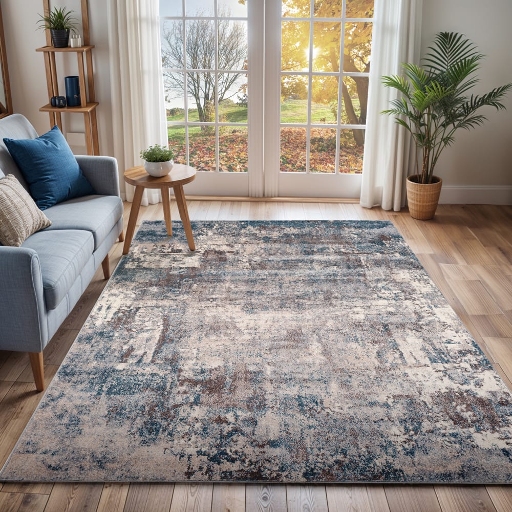 Tapis abstrait moderne bleu/gris 160x213 — vue 3