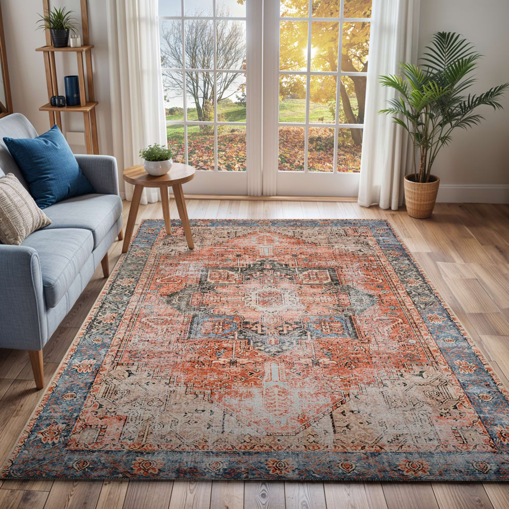 Alfombra vintage lavable rojo/azul 200x275