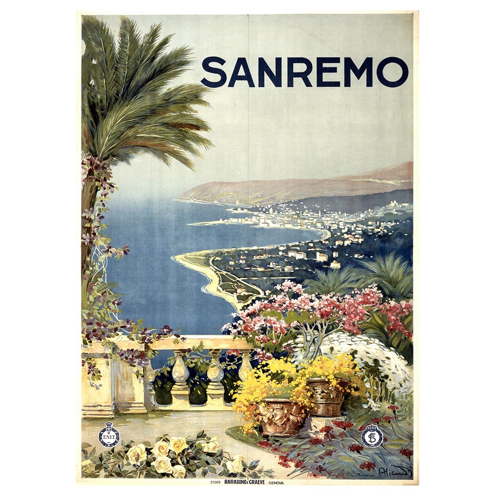 Cartel turístico vintage Sanremo - Cuadro lienzo 50x70cm