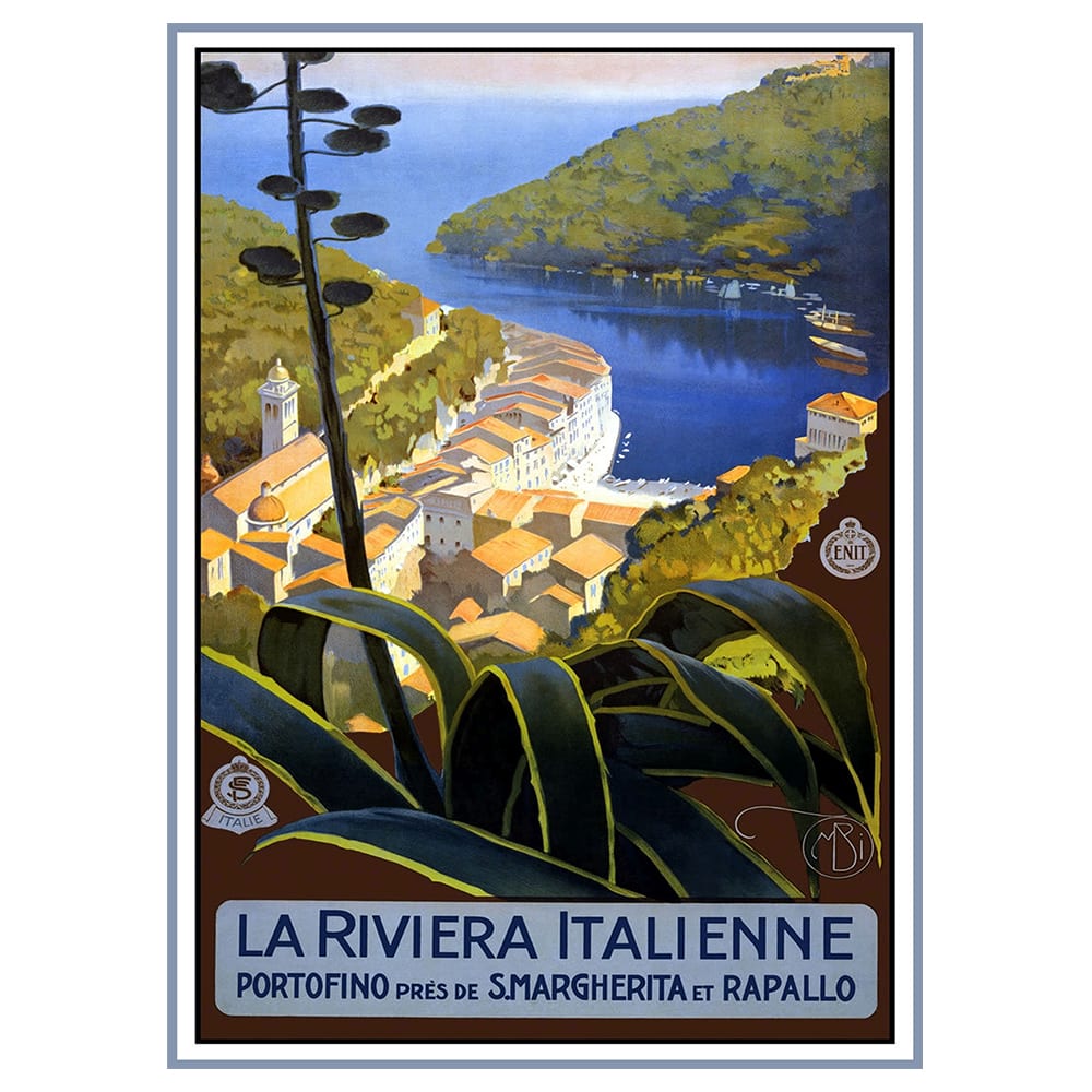 Tableau affiche touristique vintage la Riviera Italienne 50x70cm