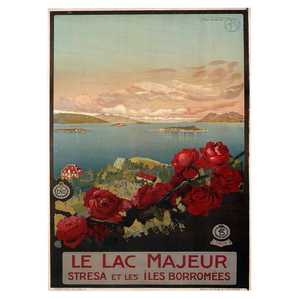 Tableau affiche touristique Vintage le Lac Majeur 50x70cm