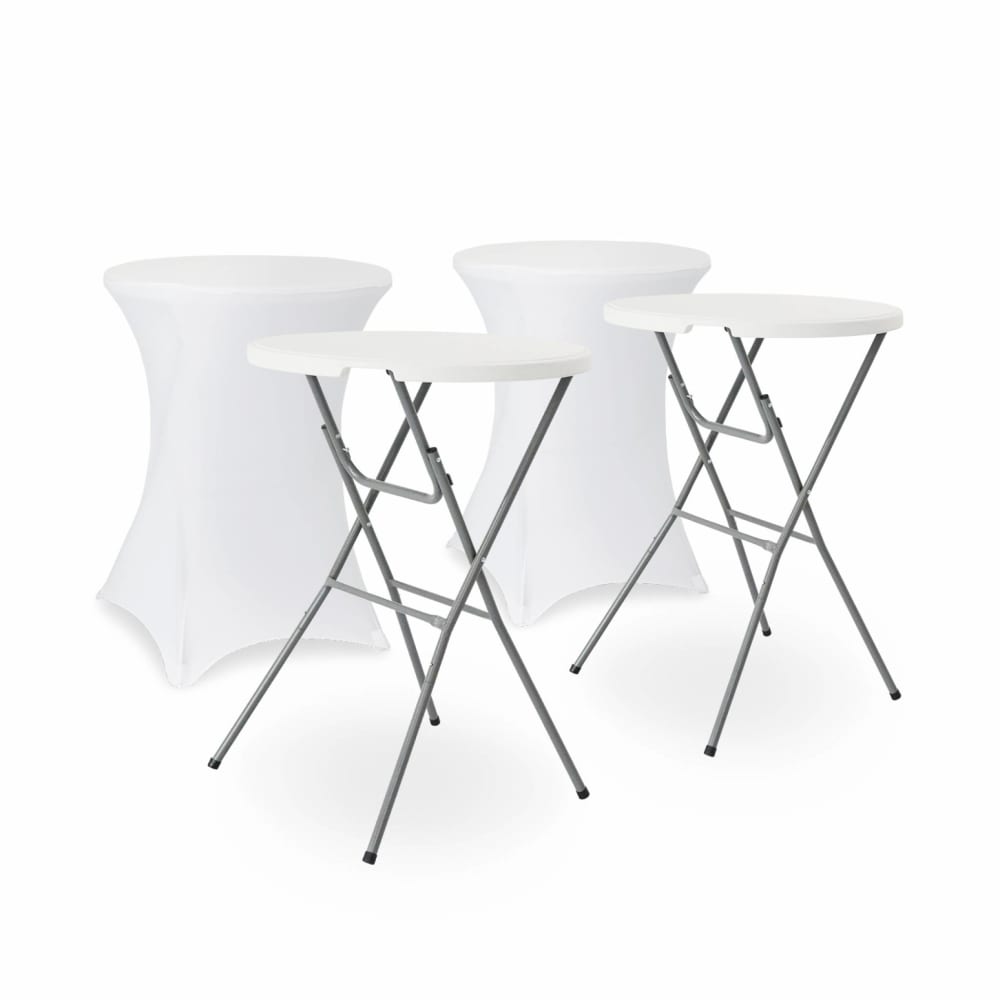 Lot de 2 tables mange-debout blancs + 2 housses