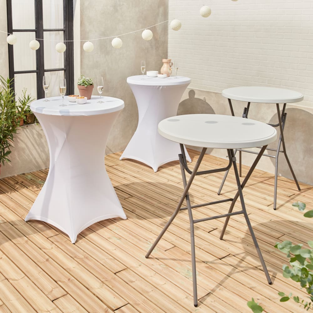Lot de 2 tables mange-debout blancs + 2 housses
