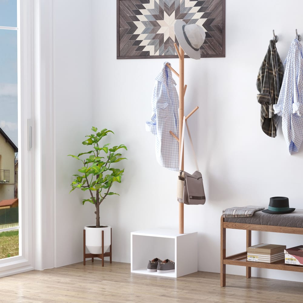 Perchero de pie 40x30x180cm blanco y madera natural - Maisons du Monde