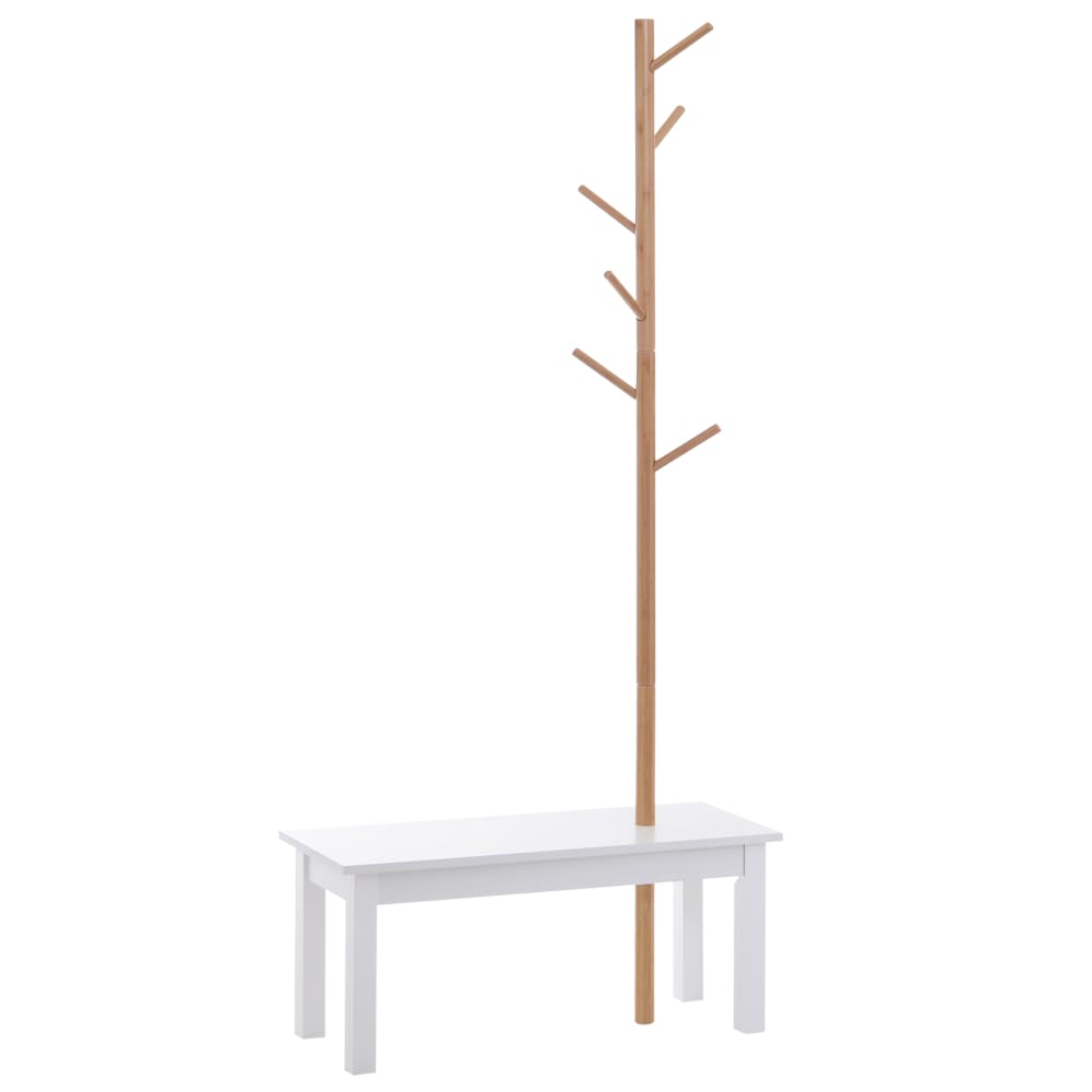 Perchero pie con banco 80x30x180 cm blanco y madera natural