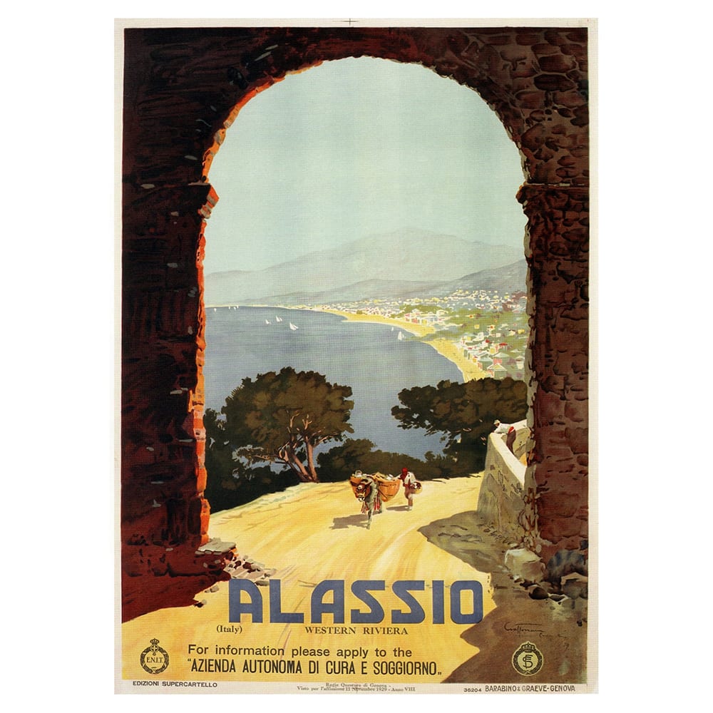 Tableau affiche touristique vintage Alassio 50x70cm