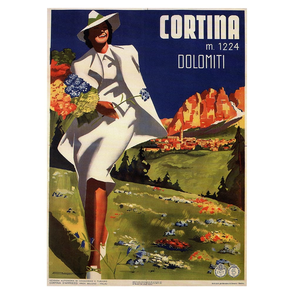 Tableau affiche touristique vintage Cortina 50x70cm